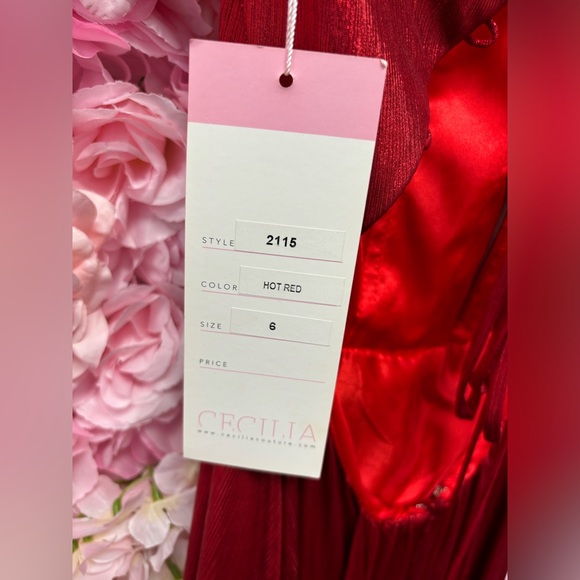 Cecilia Couture 2115 Hot Red Size 6 A Line Dress V Neck Tie Up Back NWT - Picture 7 of 7